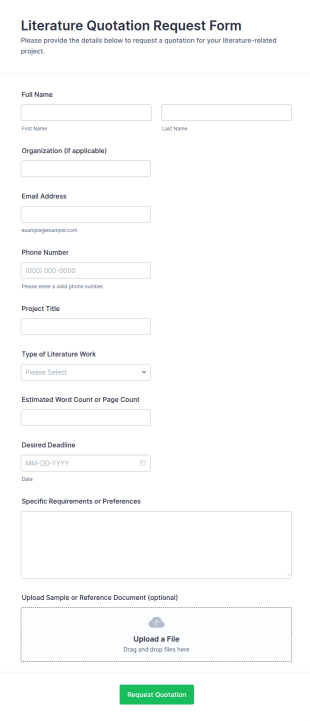 Literature Quotation Request Form Template