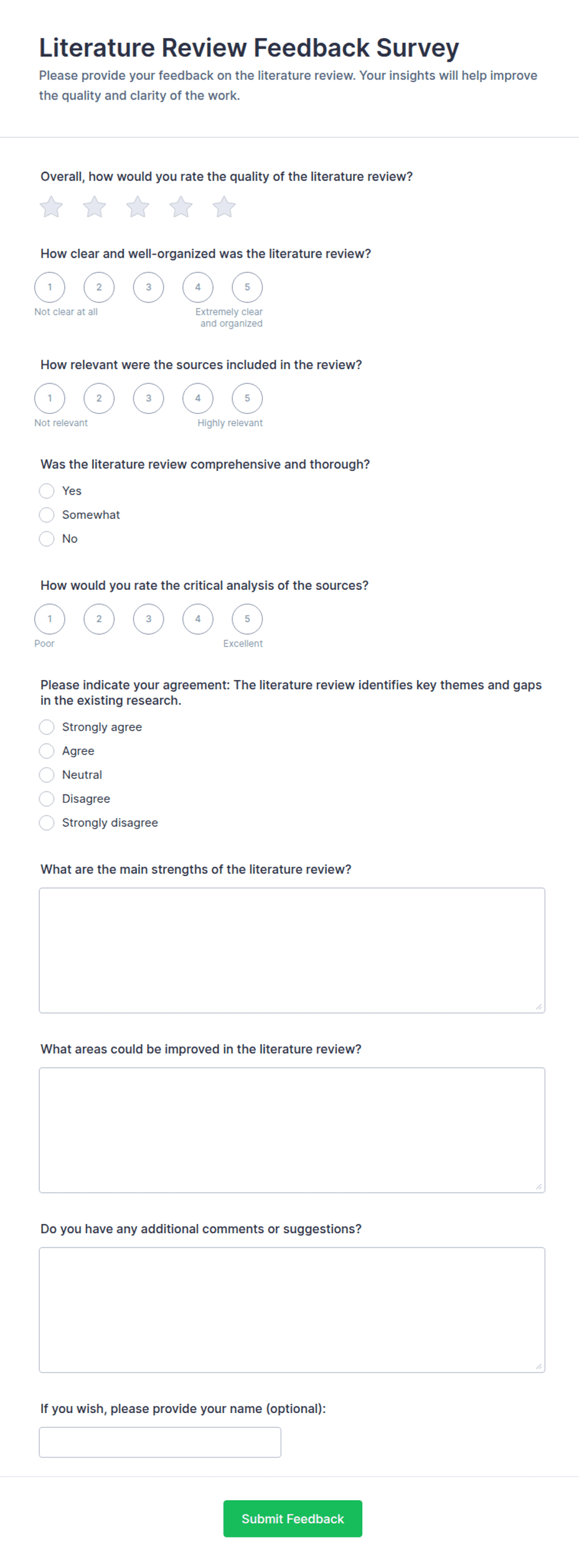 Literature Review Feedback Survey Form Template | Jotform