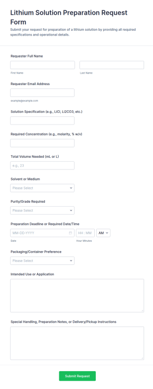 Lithium Solution Preparation Request Form Template