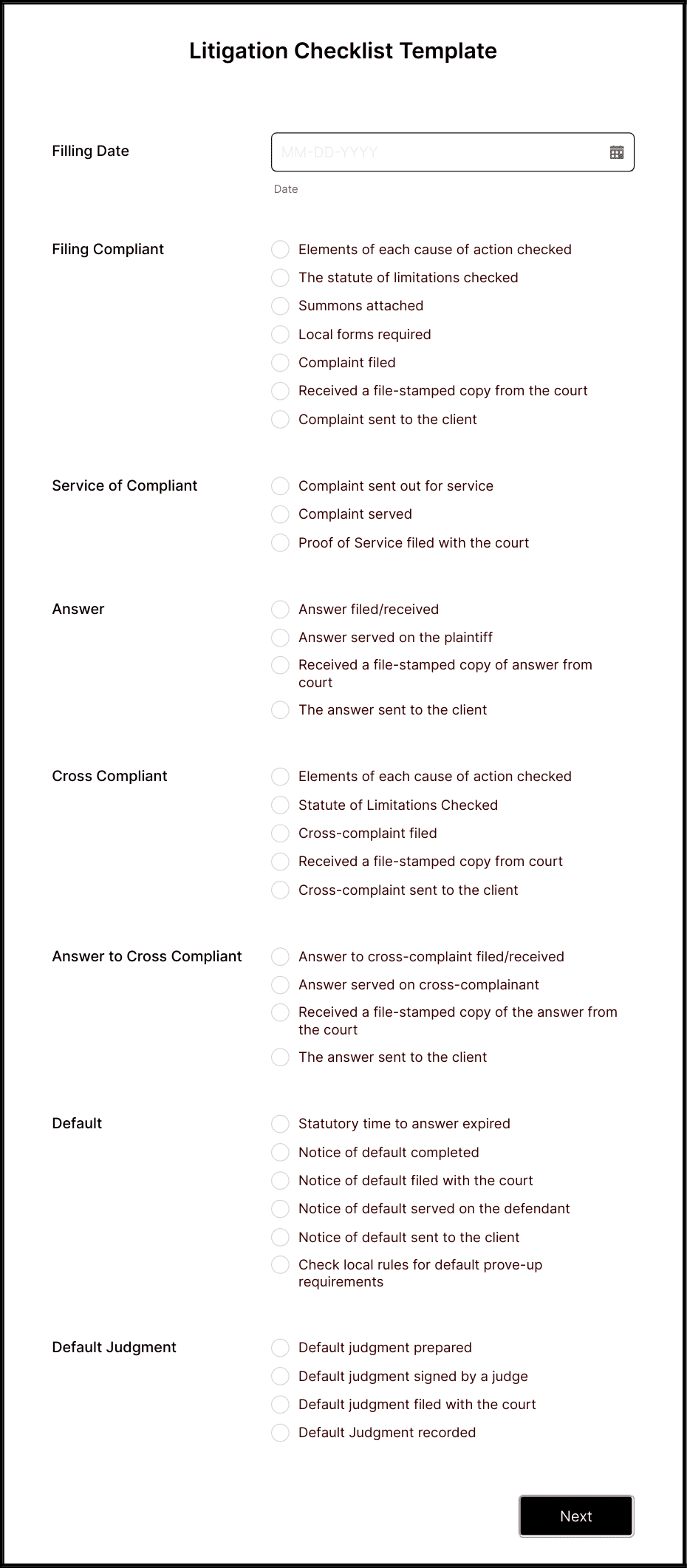 Litigation Checklist Template Form Template | Jotform