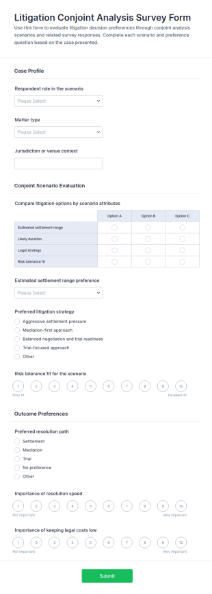 Litigation Conjoint Analysis Survey Form Template