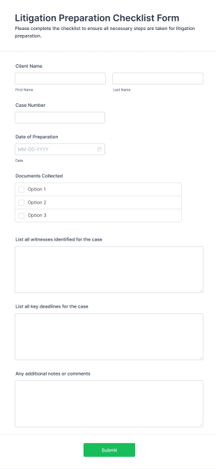 Litigation Preparation Checklist Form Form Template