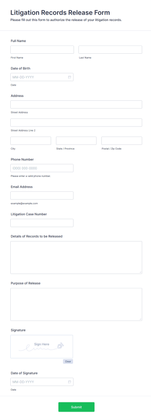 Litigation Records Release Form Form Template