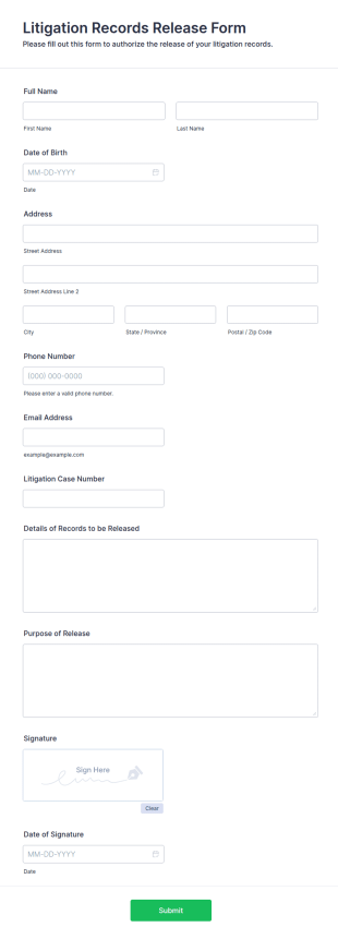 Litigation Records Release Form Template