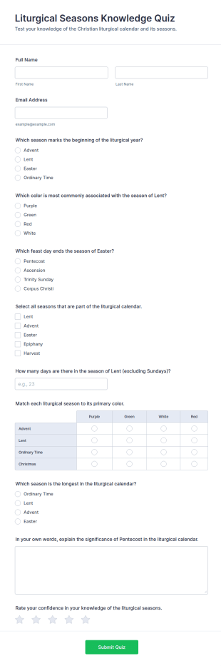 Liturgical Seasons Knowledge Quiz Form Template