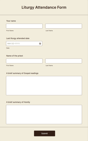 Liturgy Attendance Form Template
