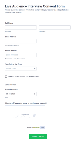 Live Audience Interview Consent Form Template