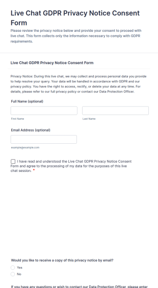 Live Chat GDPR Privacy Notice Consent Form Template