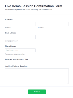Live Demo Session Confirmation Form Template
