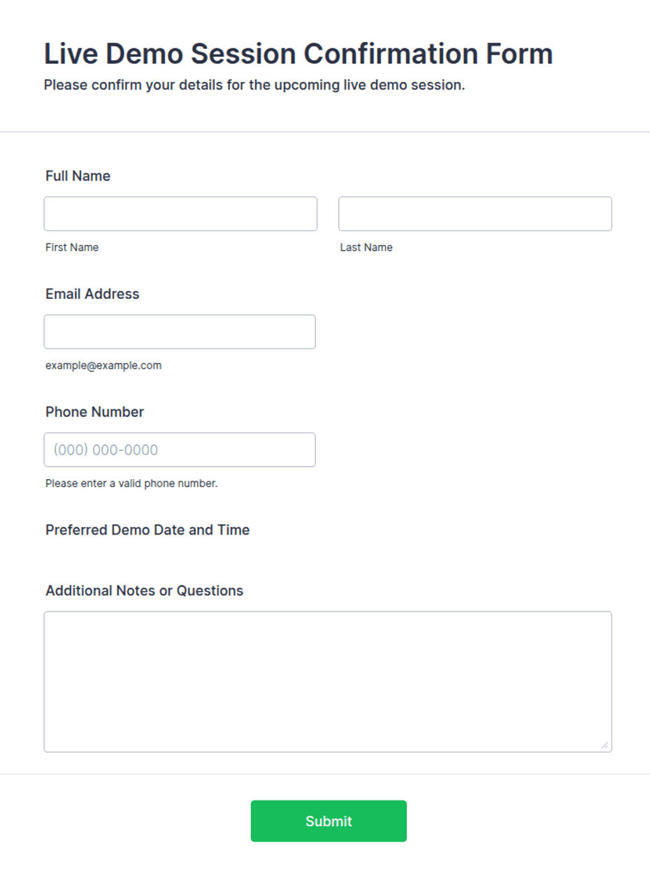 Live Demo Session Confirmation Form Template | Jotform