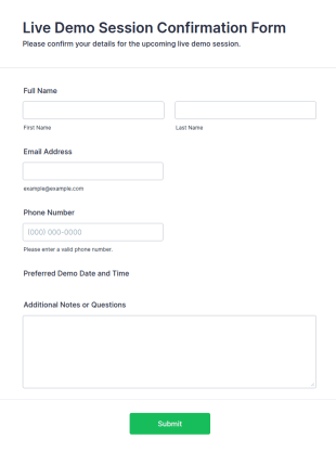 Live Demo Session Confirmation Form Template