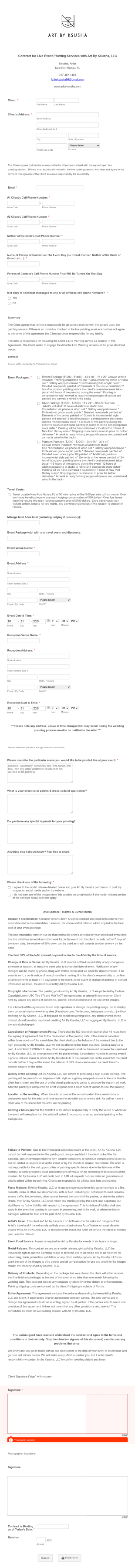 Live Event Painting Contract Form Template