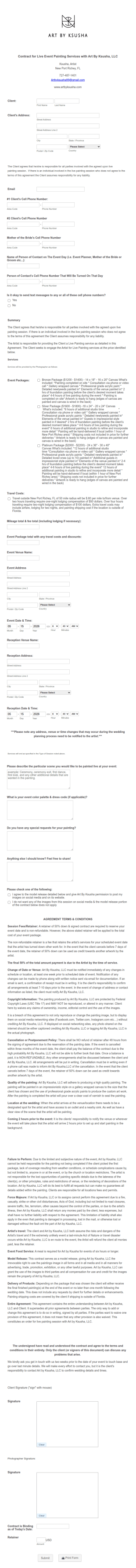 Live Event Painting Contract Form Template