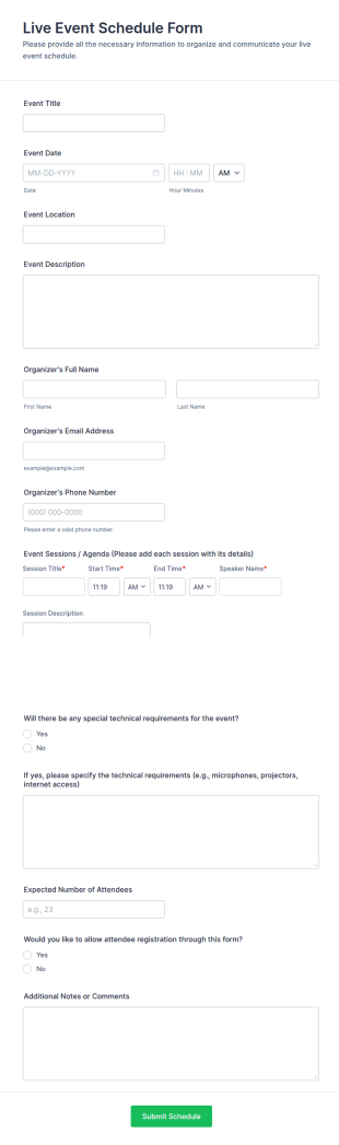 Live Event Schedule Form Template