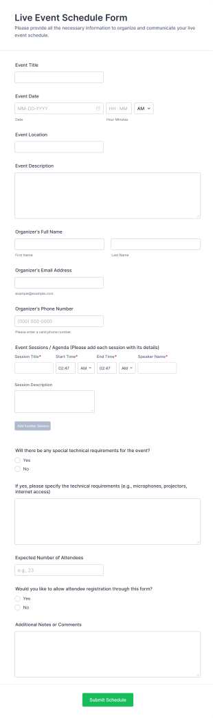 Live Event Schedule Form Template