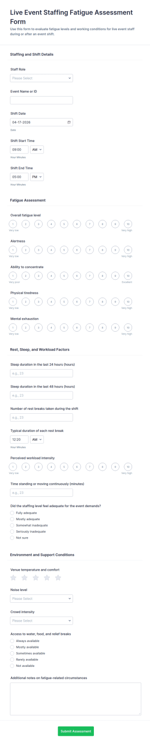 Live Event Staffing Fatigue Assessment Form Template