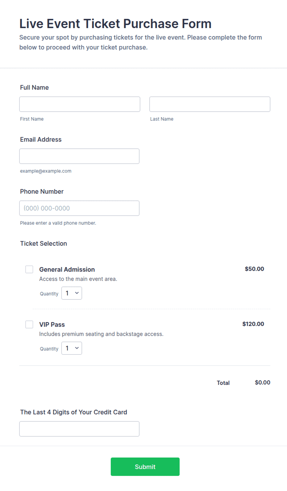 Live Event Ticket Purchase Form Template | Jotform