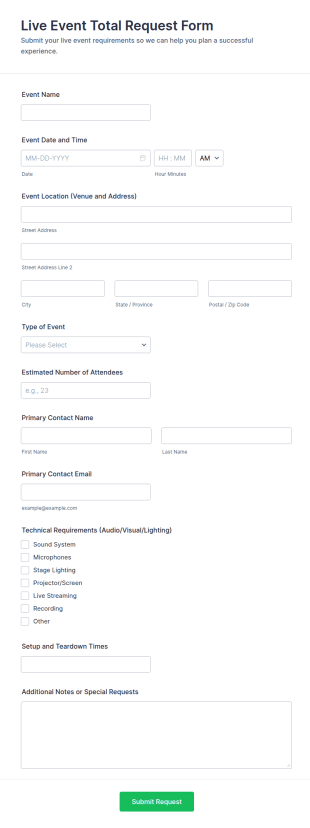 Live Event Total Request Form Template