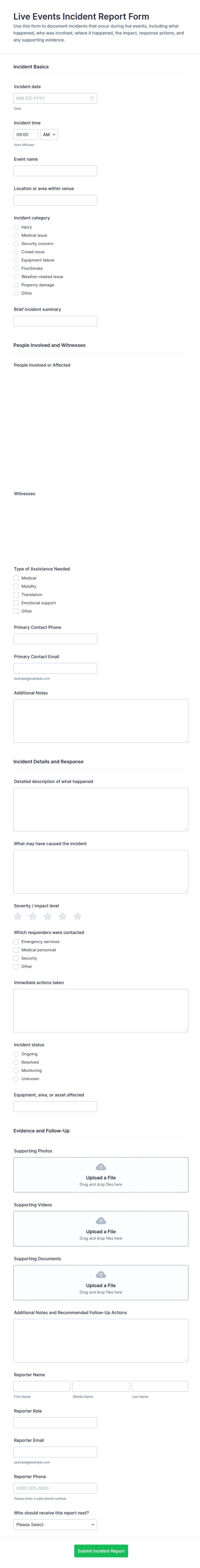 Live Events Incident Report Form Template | Jotform