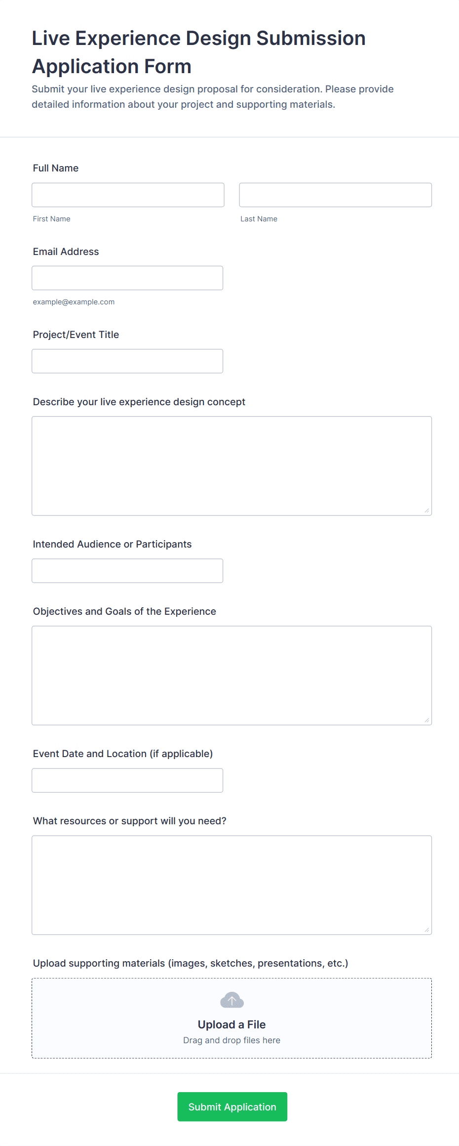 Live Experience Design Submission Application Form Template | Jotform