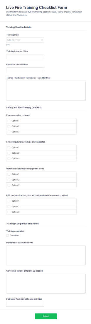 Live Fire Training Checklist Form Template