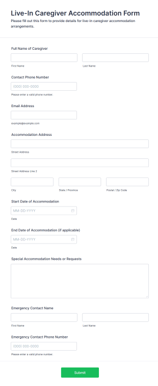 Live In Caregiver Accommodation Form Template