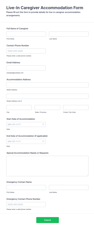 Live In Caregiver Accommodation Form Template