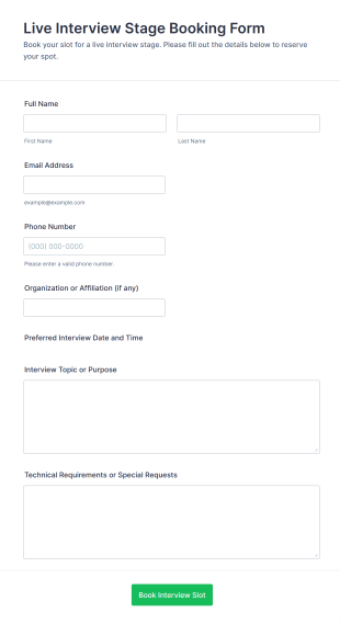 Live Interview Stage Booking Form Template