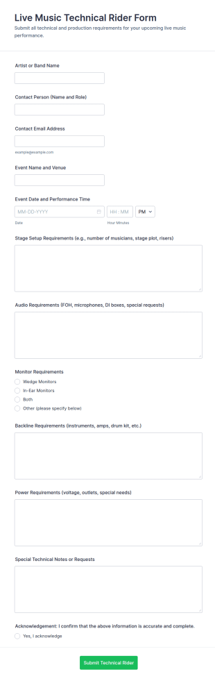 Live Music Technical Rider Form Template
