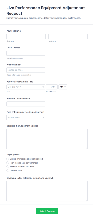 Live Performance Equipment Adjustment Request Form Template