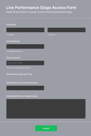 Live Performance Stage Access Form Form Template