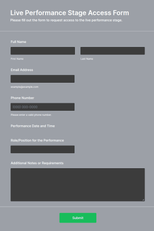 Live Performance Stage Access Form Template