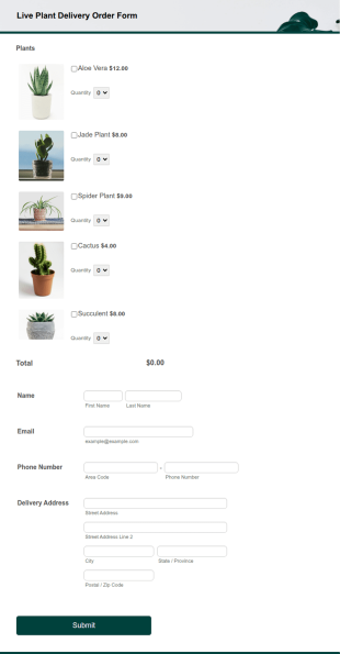 Live Plant Delivery Order Form Template