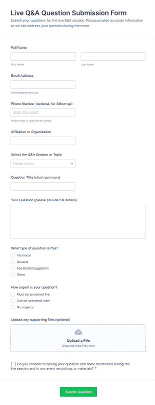 Live Q&A Question Submission Form Template