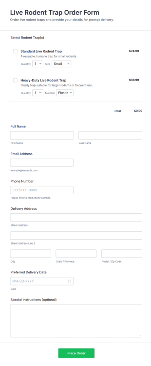 Live Rodent Trap Order Form Template