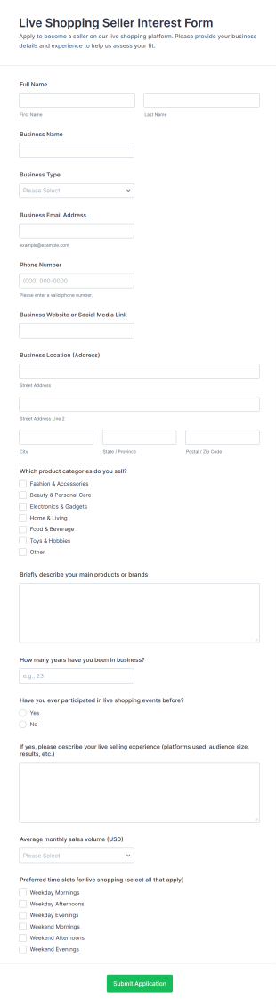 Live Shopping Seller Interest Form Template