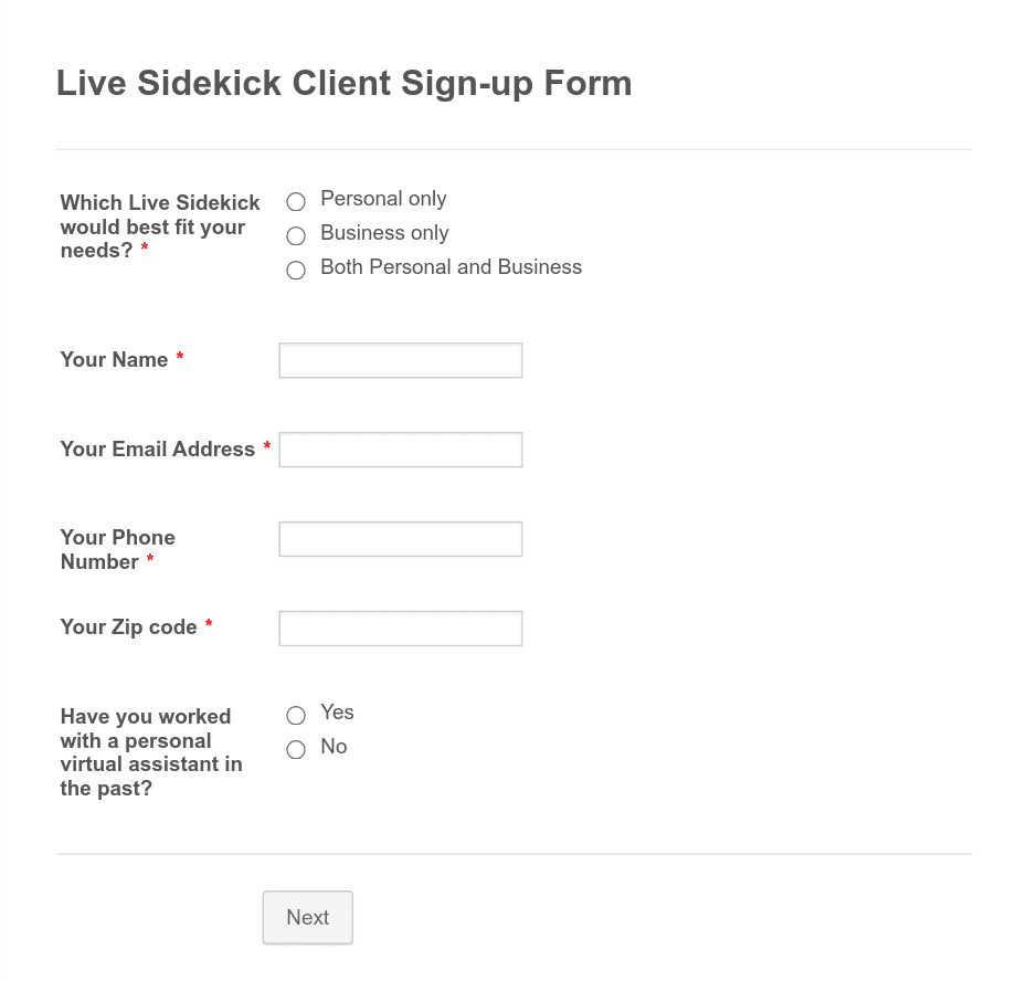 Live Sidekick Client Signup Sheet Form Template Jotform