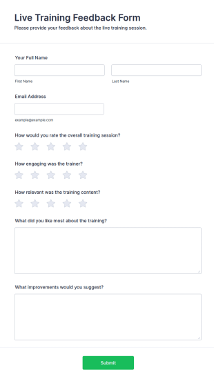 Live Training Feedback Form Template