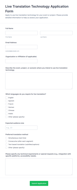 Live Translation Technology Application Form Form Template