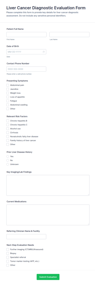 Liver Cancer Diagnostic Evaluation Form Template
