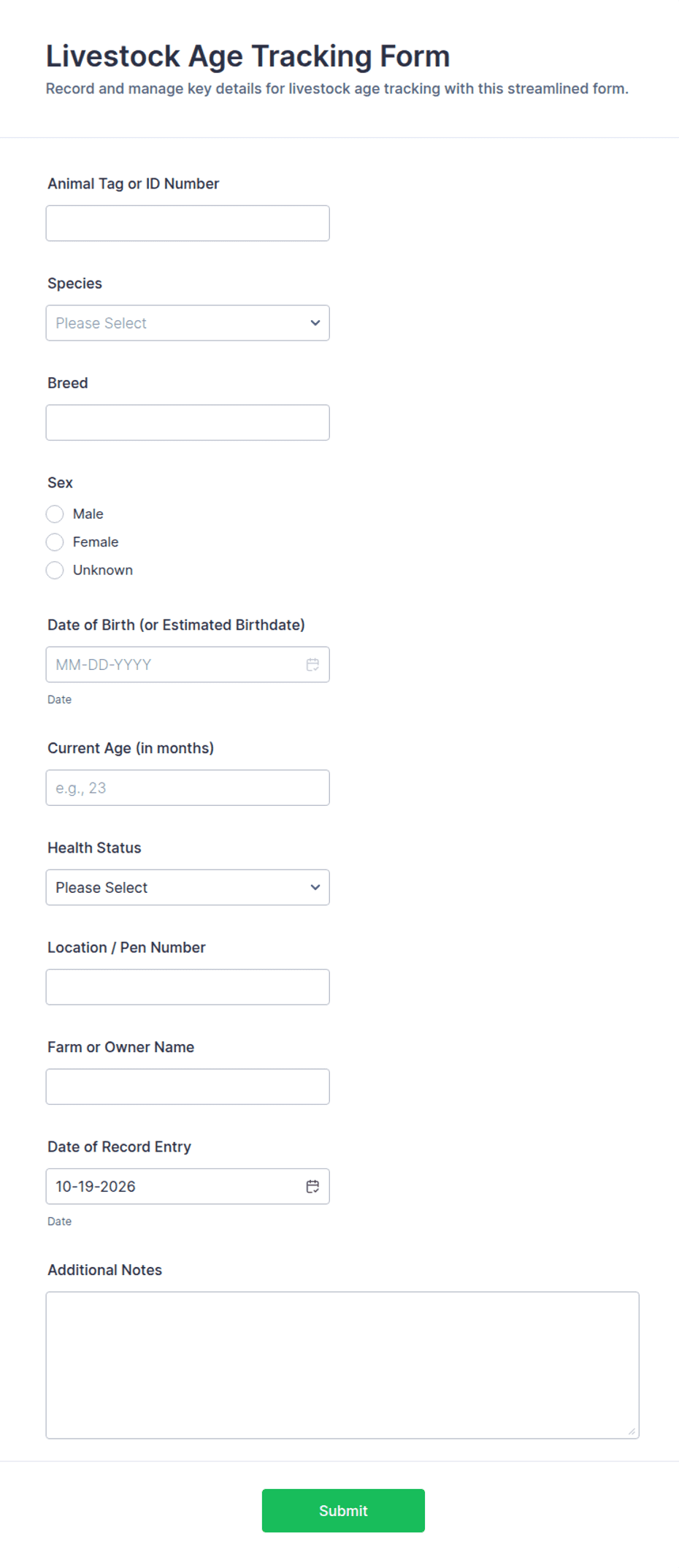 Livestock Age Tracking Form Template | Jotform