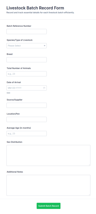 Livestock Batch Record Form Template