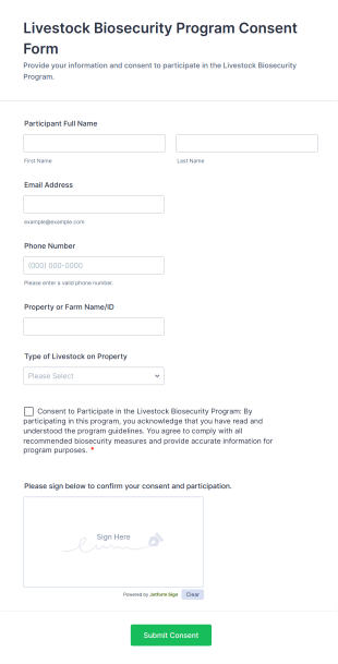 Livestock Biosecurity Program Consent Form Template