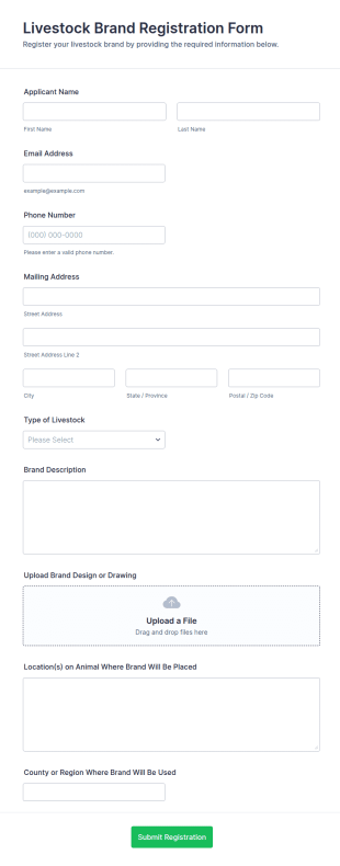 Livestock Brand Registration Form Template