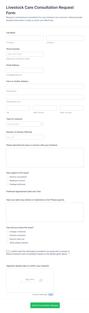 Livestock Care Consultation Request Form Template
