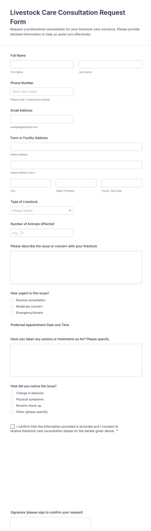 Livestock Care Consultation Request Form Template