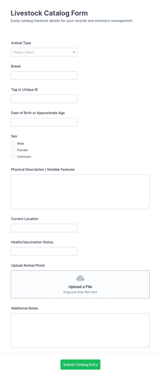 Livestock Catalog Form Template