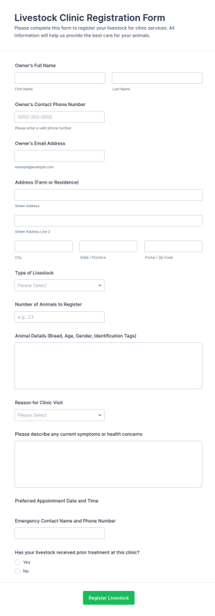 Livestock Clinic Registration Form Template