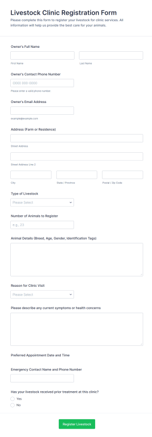 Livestock Clinic Registration Form Template