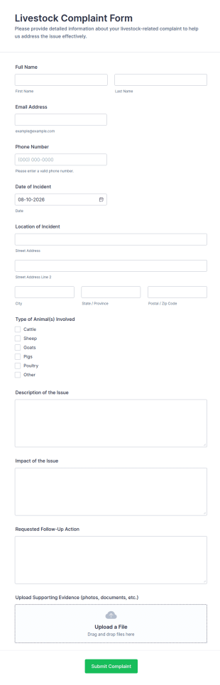 Livestock Complaint Form Template
